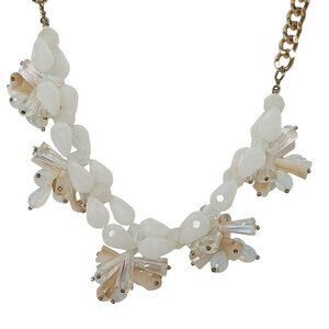 White and Gold Beaded Floral Necklace Womens Jewelry